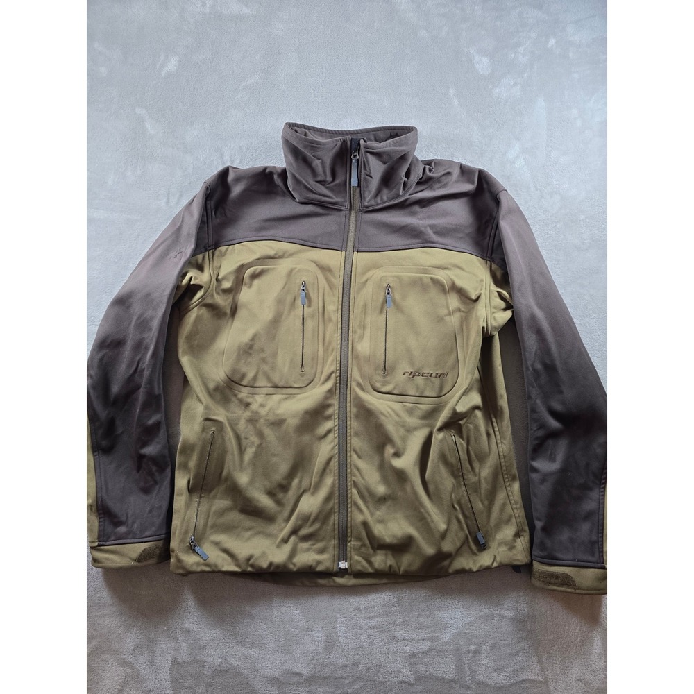 Rip Curl Mountainwear Softshell Jacket Mens L Olive Brown Full Zip Layering Coat